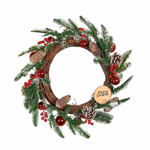 Samuel Alexander Round Rustic Christmas Pinecone Wreath with Red Berries and Baubles, Diameter: 50 cm – 4