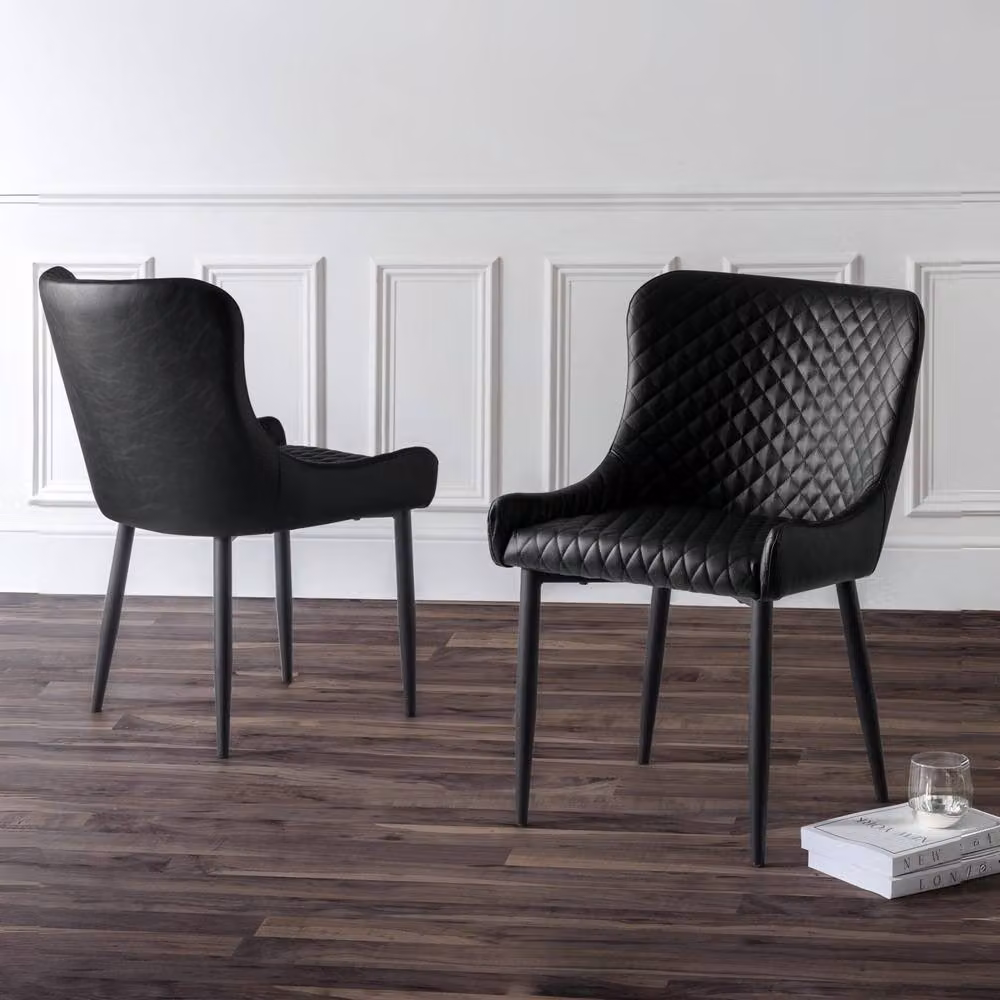 Cheshire Cromwell Set of 2 Black Faux Leather Dining Chairs with Armrests – 3