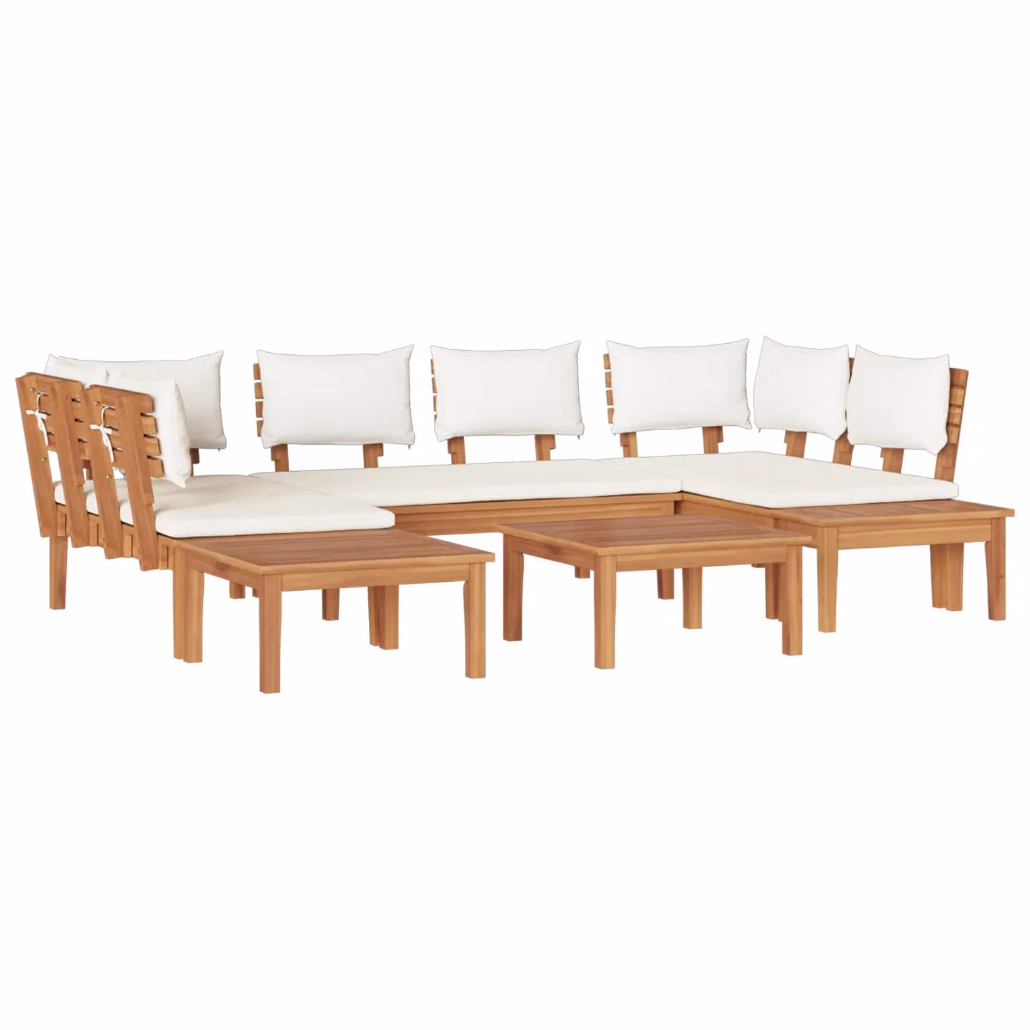 Berkfield Home 4 Piece Solid Teak Wood Garden Bench Set with Brown Polyester Cushions – 2