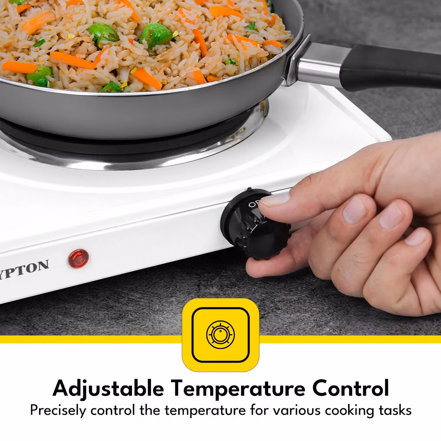 Krypton 2000W Double Cast Iron Hot Plate with Adjustable Temperature Control, White – 4