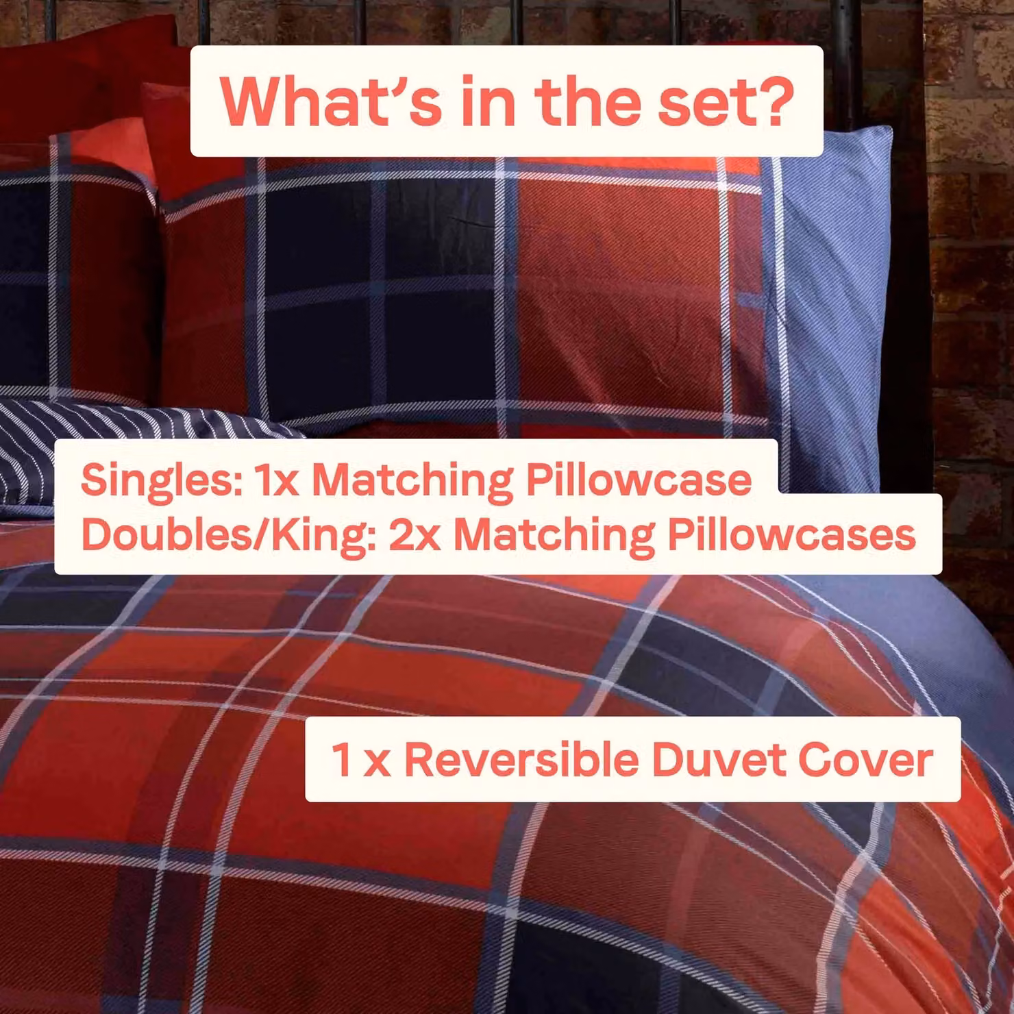 Rapport Home Argyle Red Tartan Check Polycotton Reversible Single Duvet Cover and Pillowcase Set, W/D/H: 135 x 200 cm and 50 x 75 cm – 3