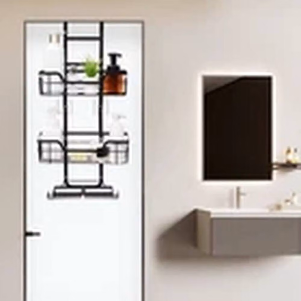 EONLION Black Metal Over Door Bathroom Shower Caddy Storage Rack Organizer with Hooks and Drainage – 4