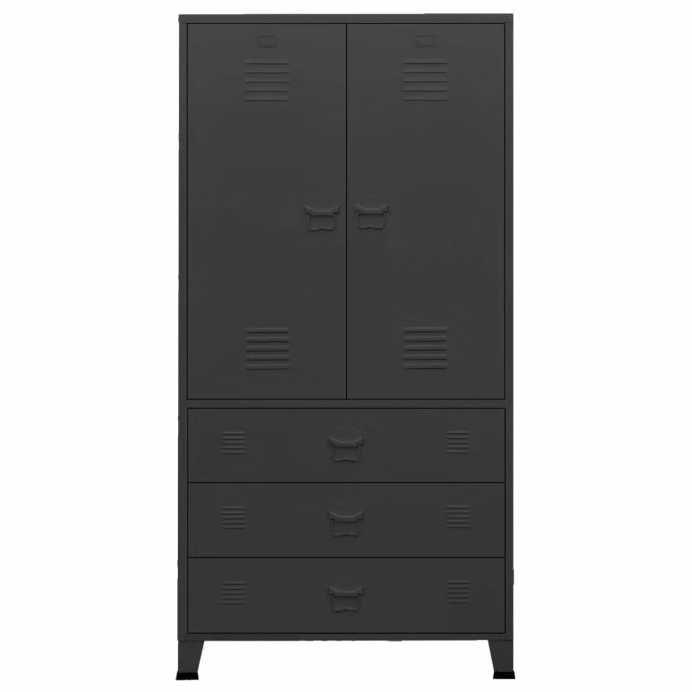 Berkfield Home Industrial Metal Wardrobe in Black, W/D/H: 90 x 50 x 180 cm – 3