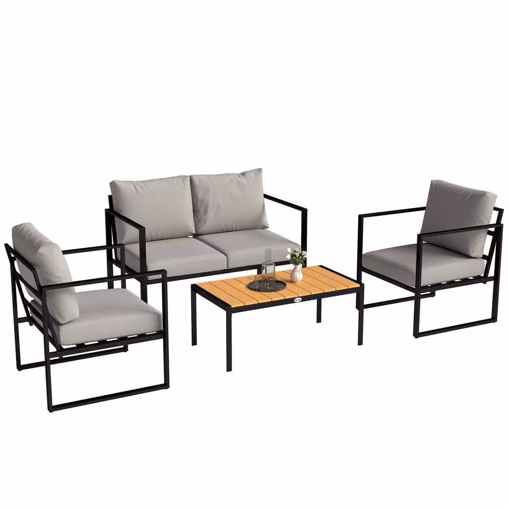 OUTSUNNY 4 Piece Modern Outdoor Garden Furniture Set in Grey with Upholstered Cushions and Metal Frame – 2