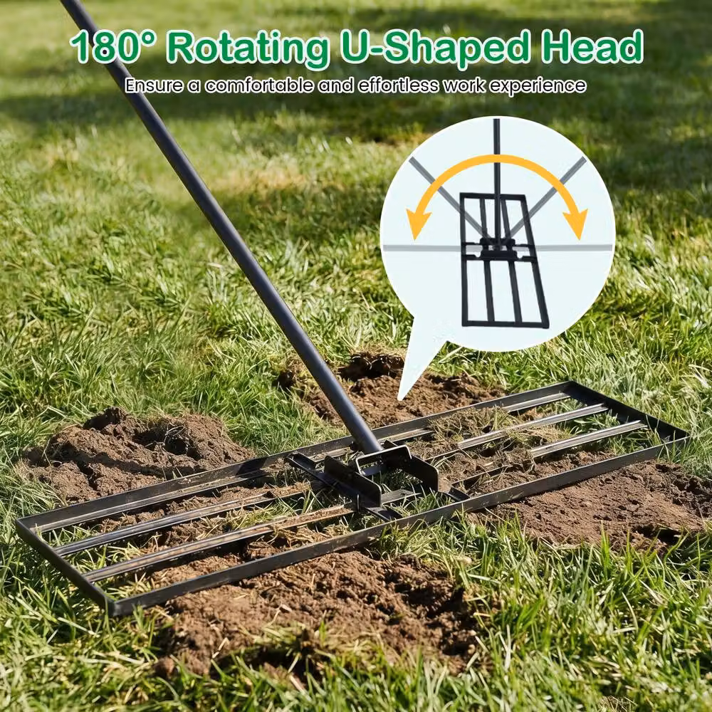 Gymax Metal Lawn Leveling Rake with Adjustable Long Handle in Black – 4