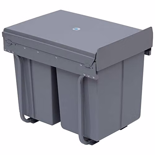 HOMCOM 40L Pull-Out Kitchen Waste Bin with Soft Close and Sensor, 3 Compartments, Grey – 1