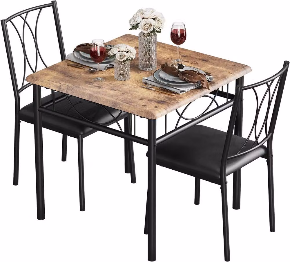 London Boutique 3-Piece Rectangular Dining Table Set with 2 Upholstered Chairs in Brown and Multicolour – 2