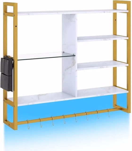 Kelvenix Gold Gaming Floating Shelves with Integrated LED Lights, Width: 107 cm