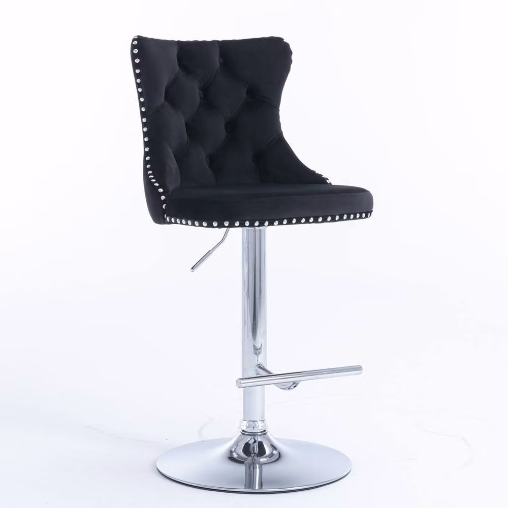 Modern Home Touch Set of 6 Black Velvet Adjustable Swivel Bar Stools with Gold Metal Base – 4