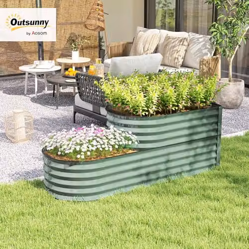Outsunny 2-Tier Metal Raised Garden Bed Planter Box in Green – 2
