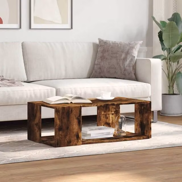 Berkfield Home Decorative Coffee Table in Smoked Oak Brown, W/D/H: 89.5 x 48 x 30 cm