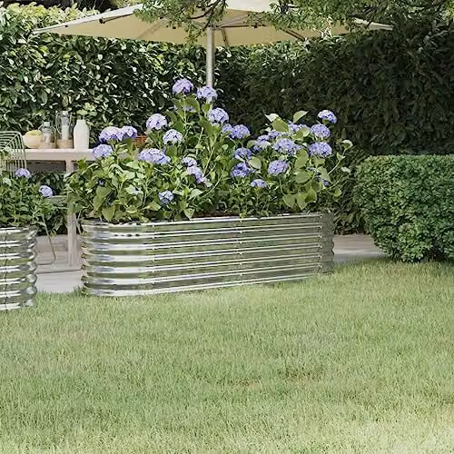 vidaXL Silver Powder-coated Steel Garden Planter Tub W: 152 cm, D: 40 cm, H: 36 cm – 2