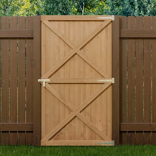 Livingandhome Brown Wood and Stainless Steel Swing Garden Gate, Width: 100 cm