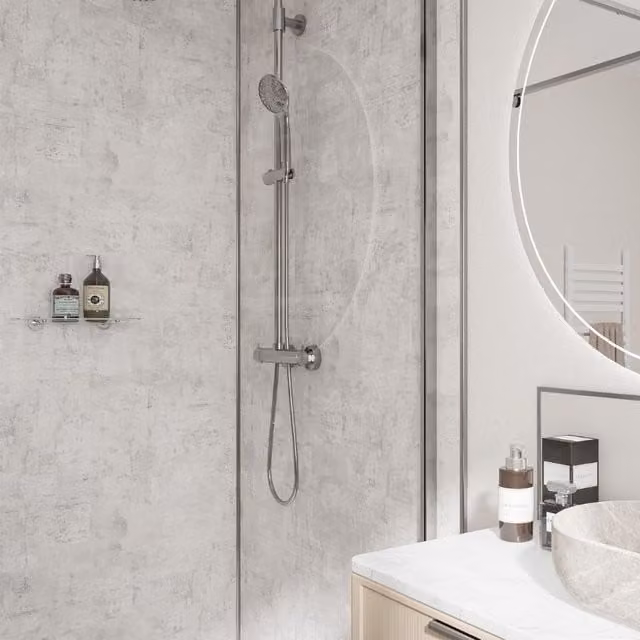 Wetwall Stone Look Laminate Wall Panel with Square Edge in Light Stone, W/D/H: 121.0 x 242.0 x 1.1 cm