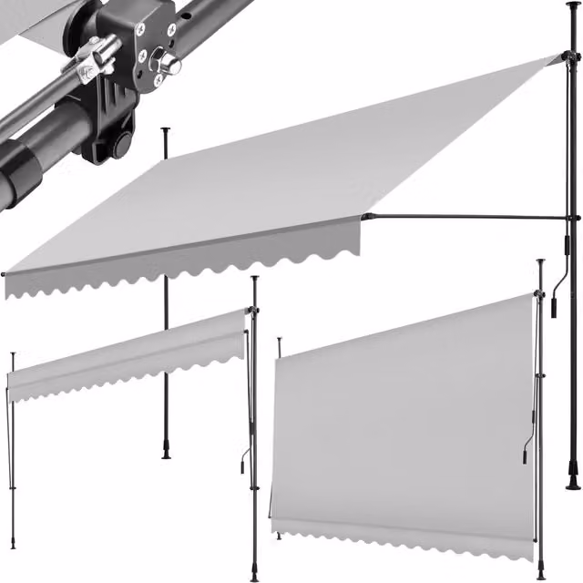 TECTAKE No-Drill Retractable Awning in Grey with Polyester Fabric and Steel Frame, Width: 400 cm