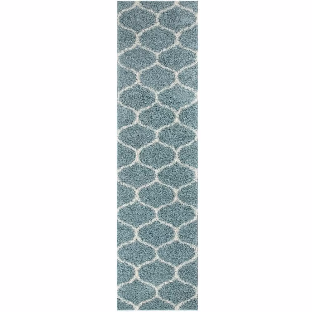 THE RUGS Soft Trellis Shaggy Moroccan Style Rug in Duck Egg Blue, W: 140 cm x D: 200 cm – 4