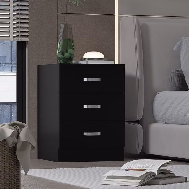 FWStyle Matt Finish 3 Drawer Chest of Drawers in Black