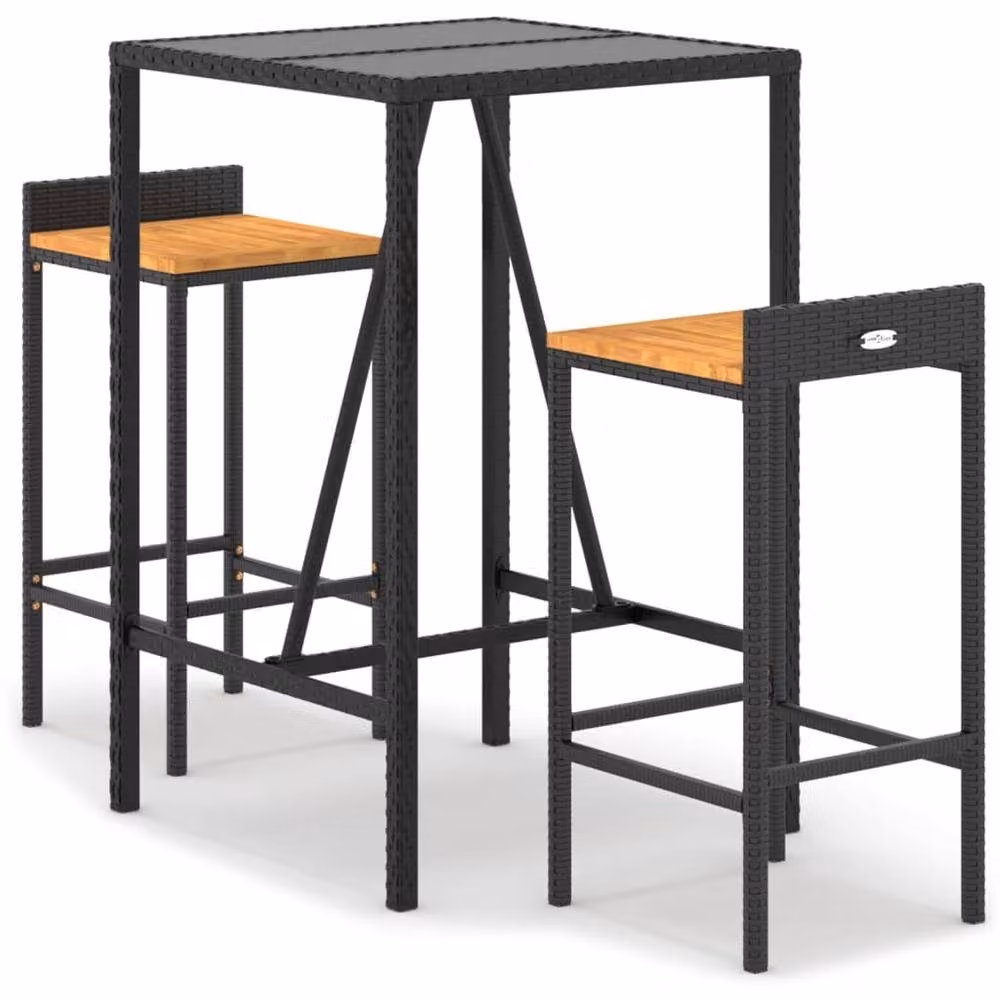 Berkfield Home 3 Piece Modern Garden Bar Set in Black Poly Rattan and Solid Acacia Wood – 2