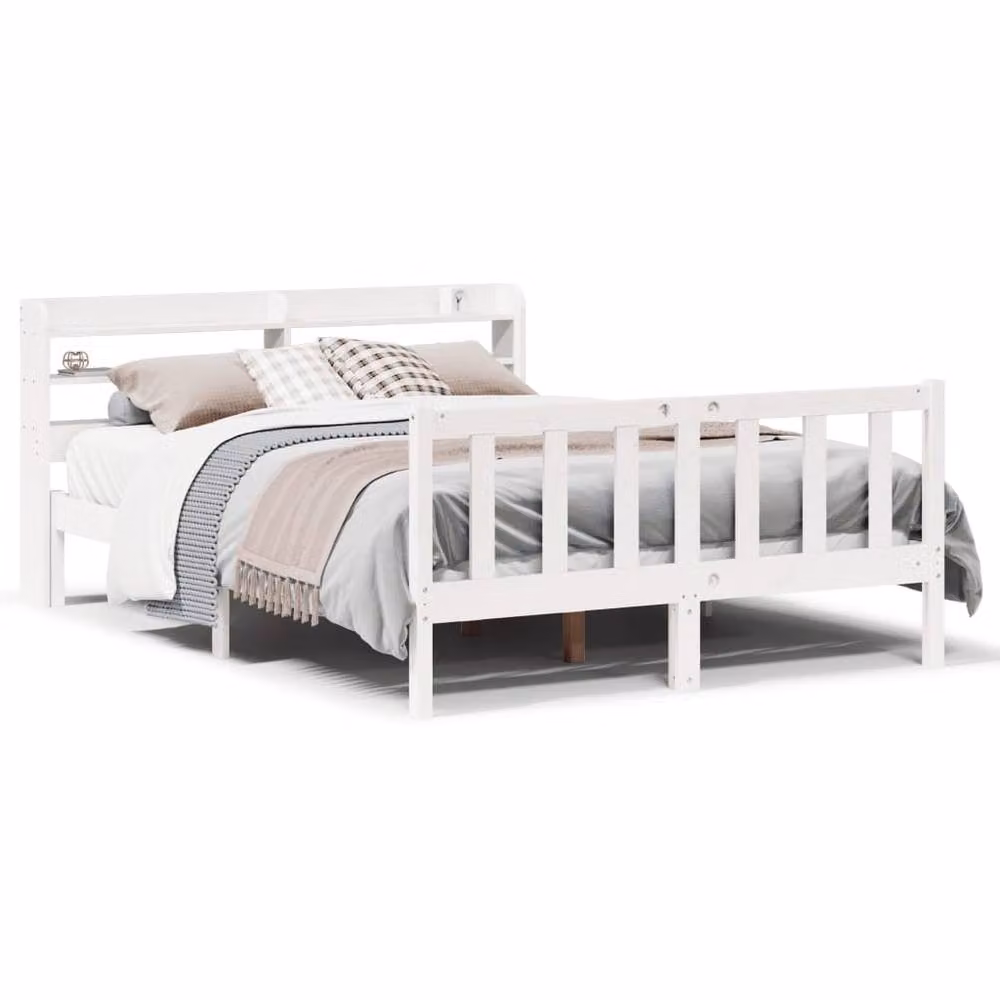 Berkfield Home White Solid Wood Pine Bed Frame with Side Compartments, W/D/H: 150 x 200 cm – 2