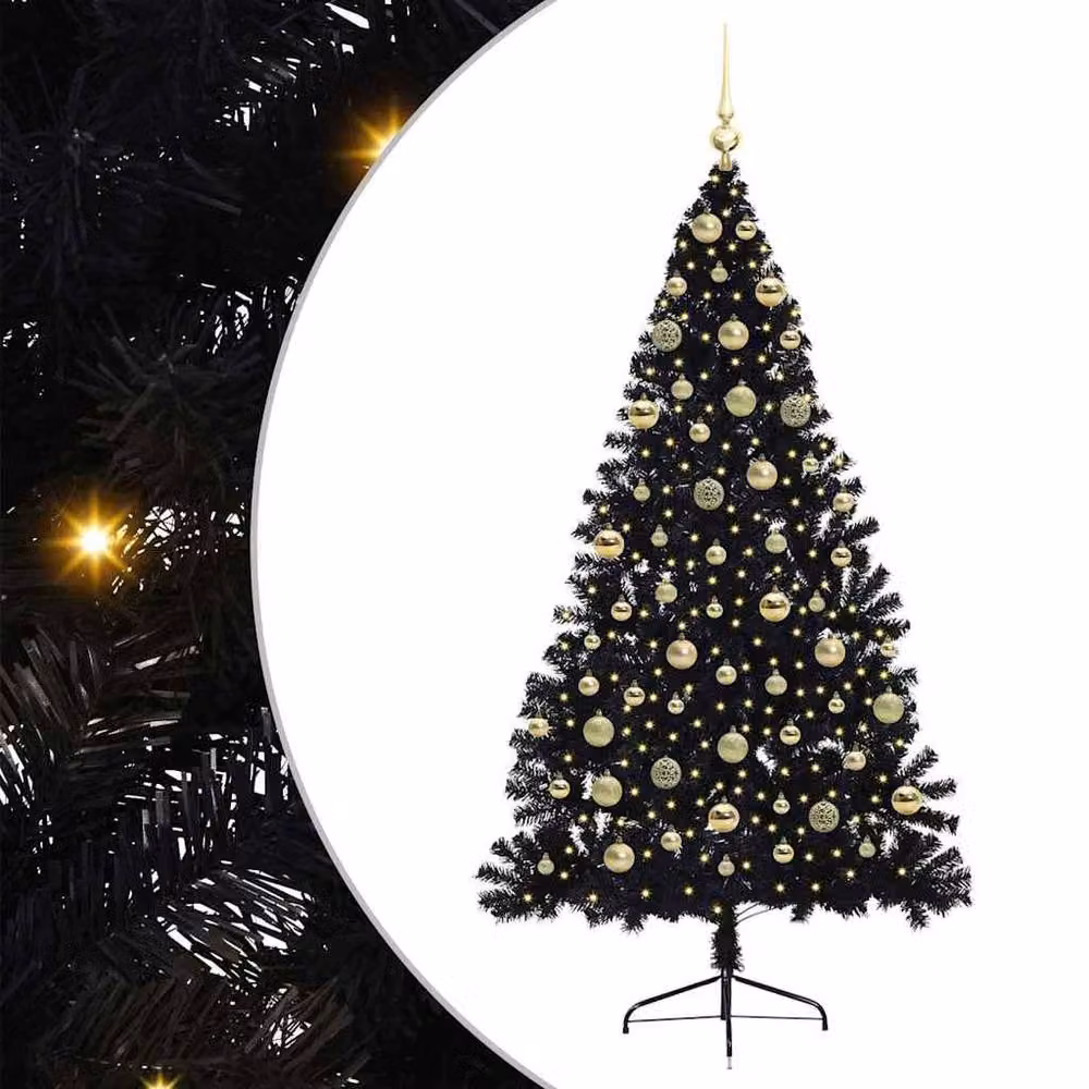 Berkfield Home Pre-lit Artificial Christmas Tree in Black, Height: 180 cm – 2
