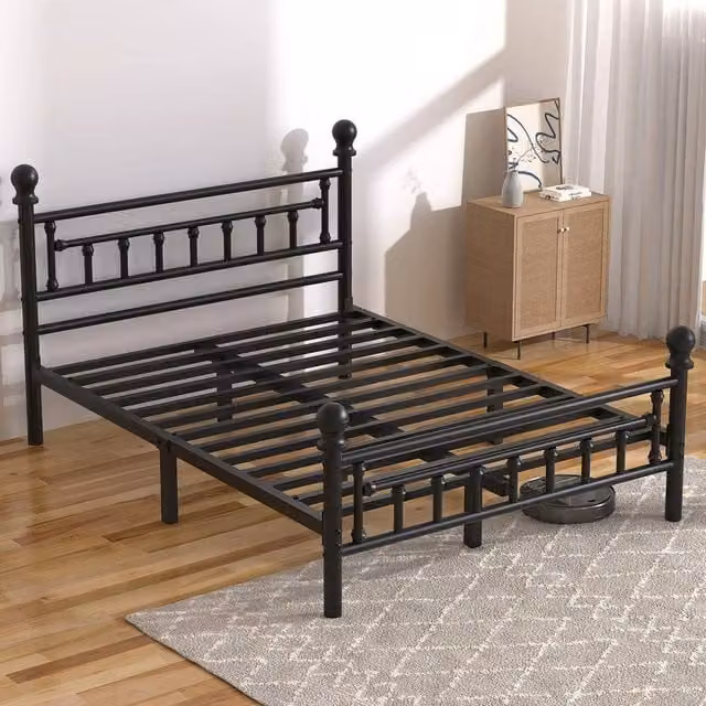 FLAVORA Heavy Duty Metal King Size Bed Frame with Headboard and Footboard in Black – 1