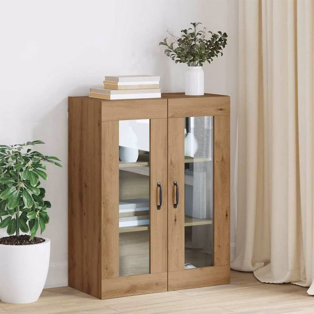 Berkfield Home Hanging Wall Cabinet in Brown with Glass Doors, W/D/H: 69.5 x 34 x 90 cm – 2