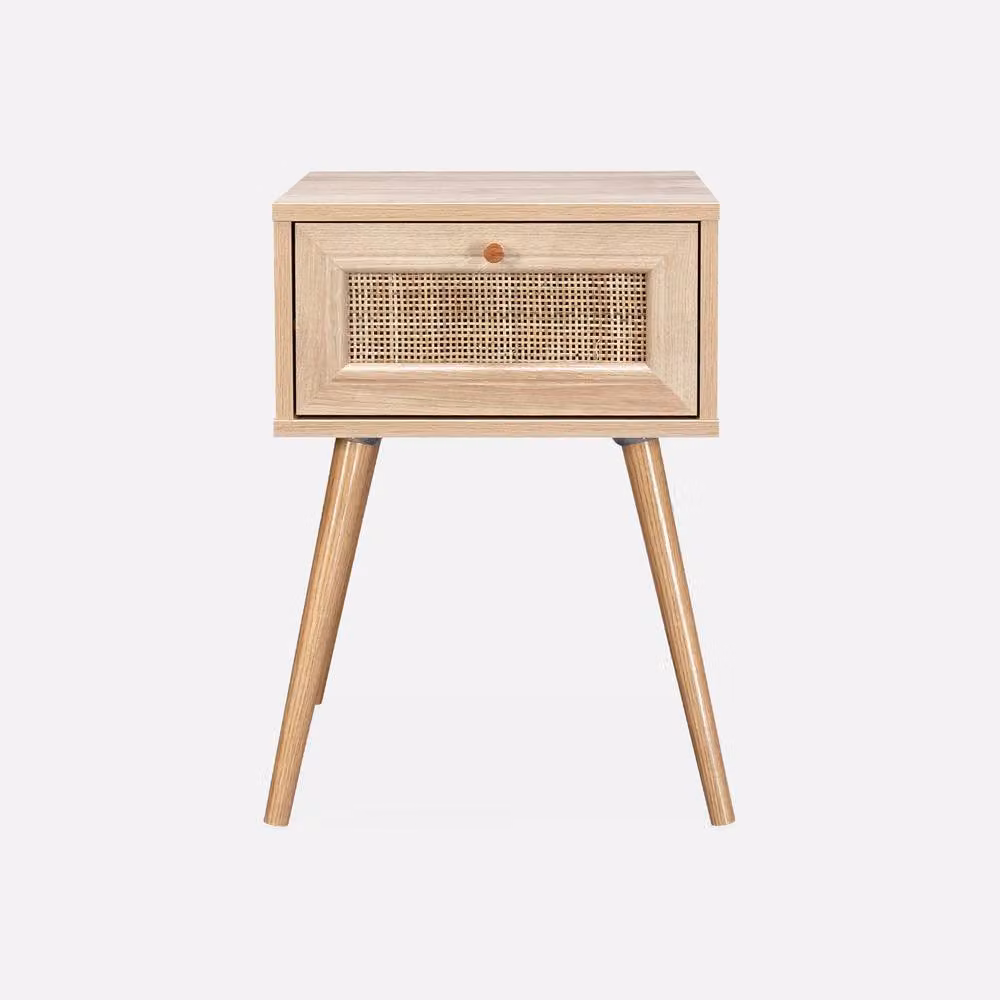 sweeek Woven Rattan Bedside Table with Drawer in Brown – 2