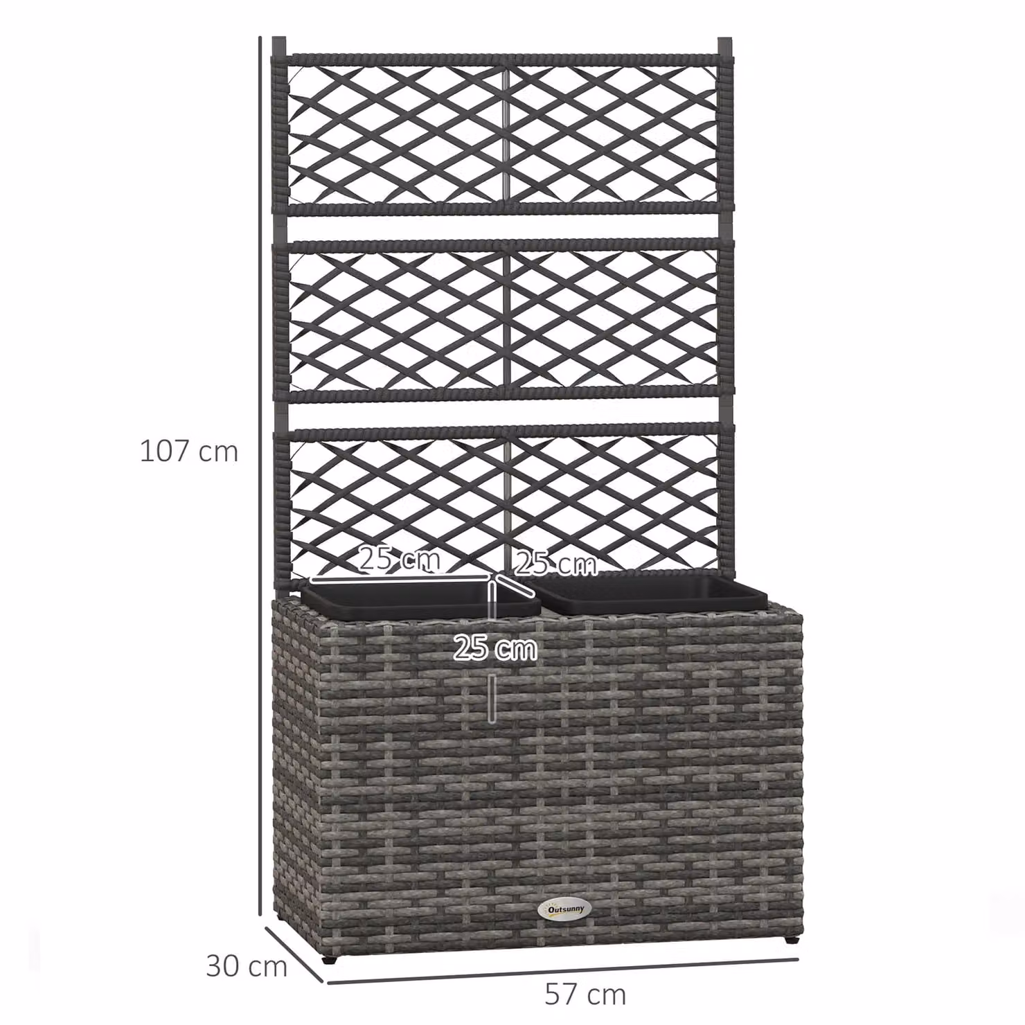 Outsunny Mixed Grey PE Rattan Garden Planter with Trellis and 2 Plant Boxes, W/D/H: 57 x 30 x 107 cm – 3