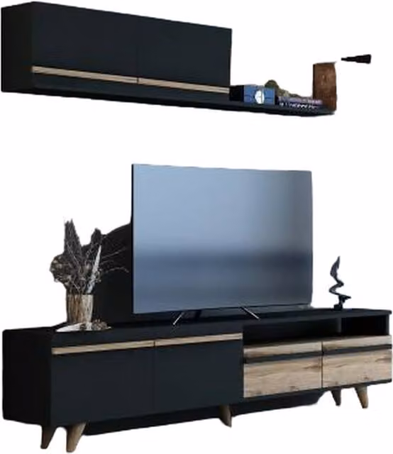 Destina Home LTD Edina Mid-Century TV Stand and Media Console in Dark Oak and Anthracite