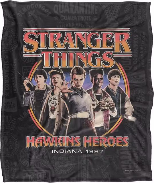 Stranger Things Hawkins Heroes Blanket, White and Multicolour, W: 152 cm, H: 127 cm – 1