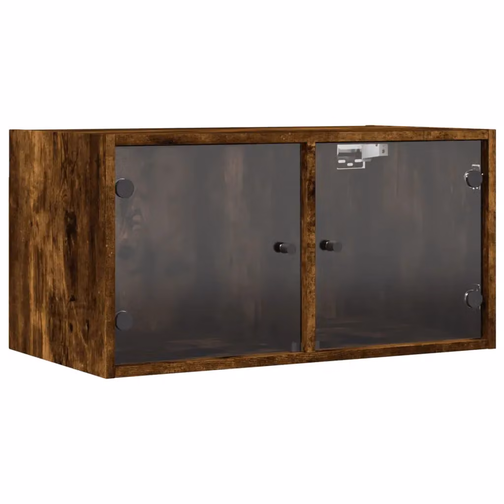 Berkfield Home Wall Mounted Cabinets with Glass Doors, 2 Piece Set, Smoked Oak Brown, W: 68.5 cm, D: 37 cm, H: 35 cm – 4