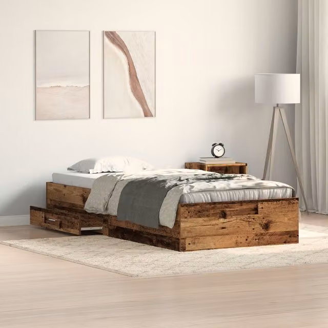 Berkfield Home Old Wood Bed Frame in Brown, W/D/H: 90 x 200 cm – 1