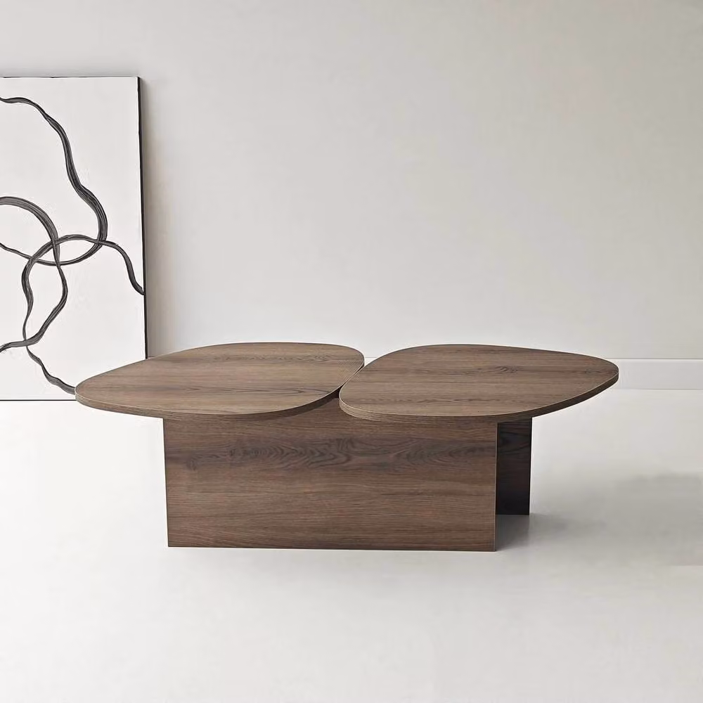 CALICOSY CELESTE Double-Tiered Oval Coffee Table in Brown Walnut, W: 125 cm, D: 60 cm, H: 38 cm – 2