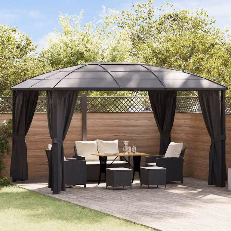 Berkfield Home Gazebo with Curtains, Anthracite and Black, W: 400 cm, D: 300 cm, H: 265 cm