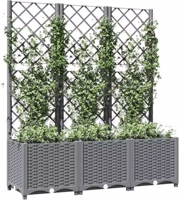 Berkfield Home Garden Planter with Trellis in Light Grey, W/D/H: 120 x 40 x 136 cm