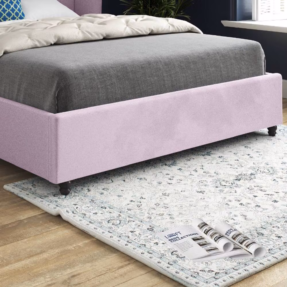 KDMD Yorkley Curved Winged Upholstered Designer Bed Frame in Pink Soft Velvet, Size: Double (140 x 200 cm) – 4