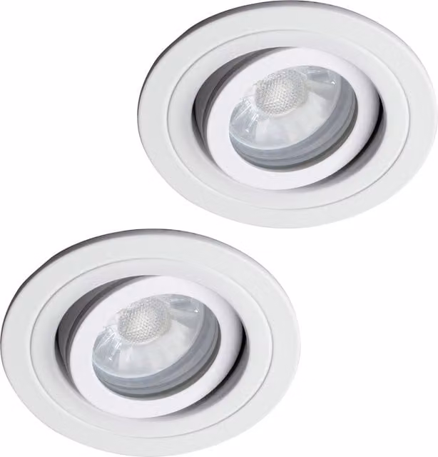 Litecraft 2 Pack of White Tiltable Circular Recessed IP65 Downlights with Replaceable GU10 Bulbs