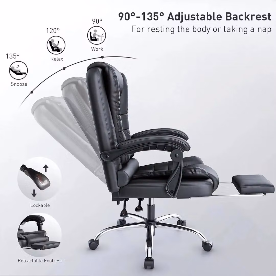 Hinsinc Executive High Back Office Swivel Chair with 2-Point Massage in Black Synthetic Leather – 3