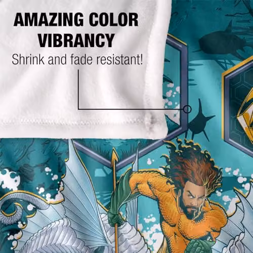 LOGOVISION Aquaman and The Lost Kingdom Fleece Blanket, W: 152 cm, D: 127 cm, Multicolour and White – 3