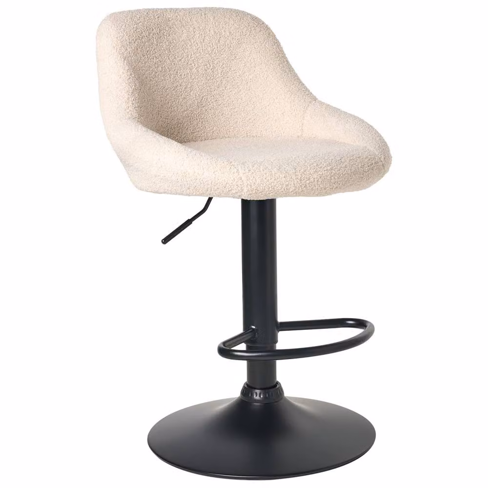 Wyld and Coco Set of 2 Adjustable Boucle Bar Stools in Light Beige with Black Powder Coated Metal Legs – 3