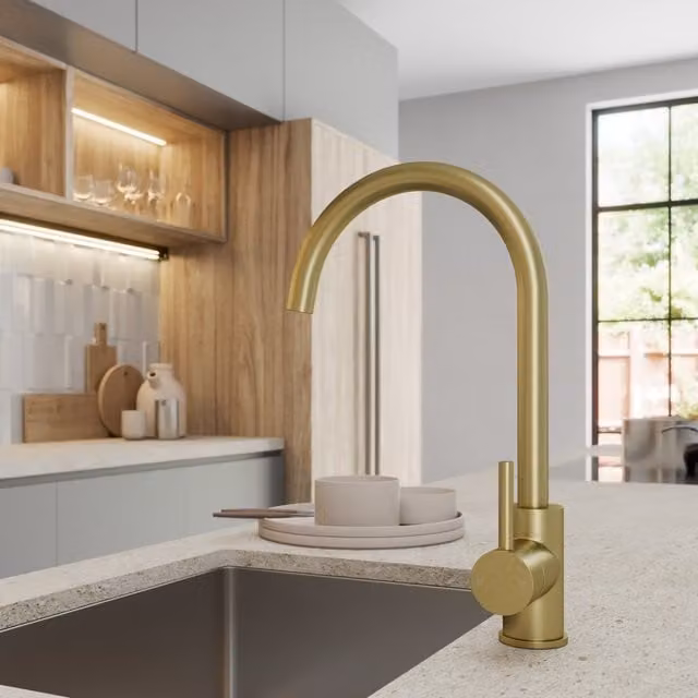 Kitchflow Single Lever Kitchen Mixer Tap with Swivel Spout in Gold