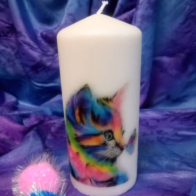 Viki Pillar Candle Adorable Kittens in White