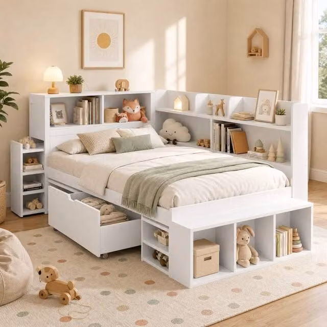 STILVORA Modern Single Bed Frame with Drawers, White, W/D/H: 90 x 190 cm