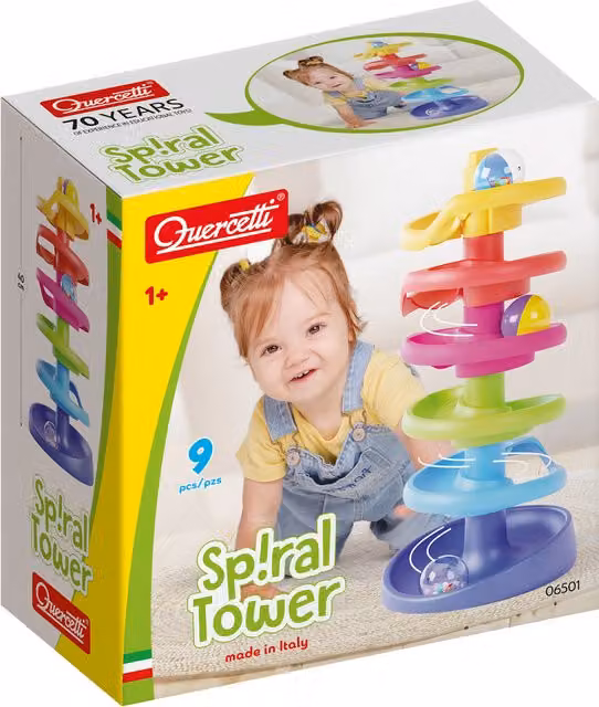 Quercetti Spiral Tower Gravity Ball Sensory and Cognitive Activity Toy in Multicolour and Black