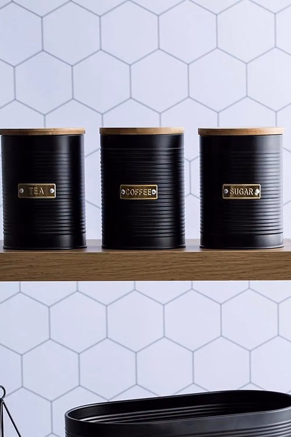 Rayware Typhoon Otto Set of 3 Airtight Kitchen Storage Canisters in Black with Bamboo Lids – 3