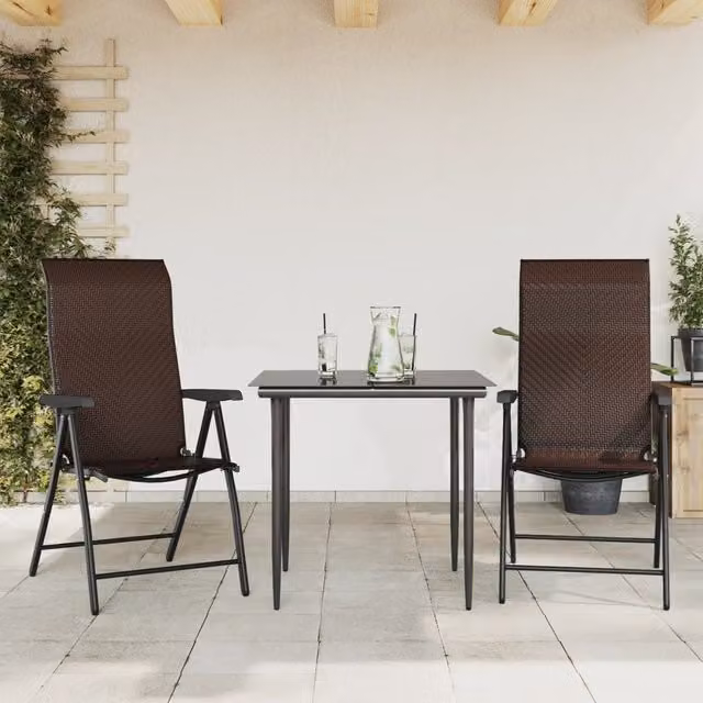 Berkfield Home Set of 2 Folding Garden Chairs in Brown Poly Rattan