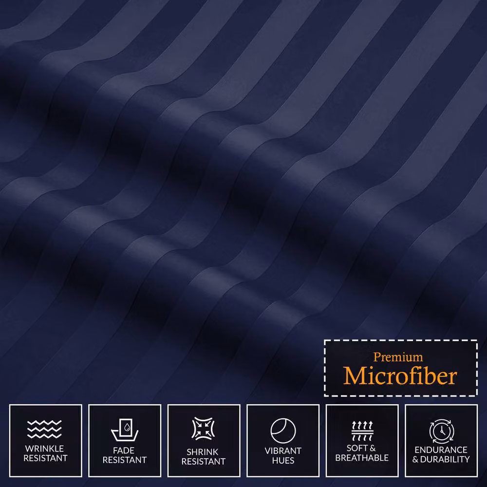 Pamposh 4 Pack Blue Satin Stripe Microfibre Duvet Cover and Pillowcase Set, W/D/H: 135 x 200 x 90 cm, 50 x 75 cm – 6