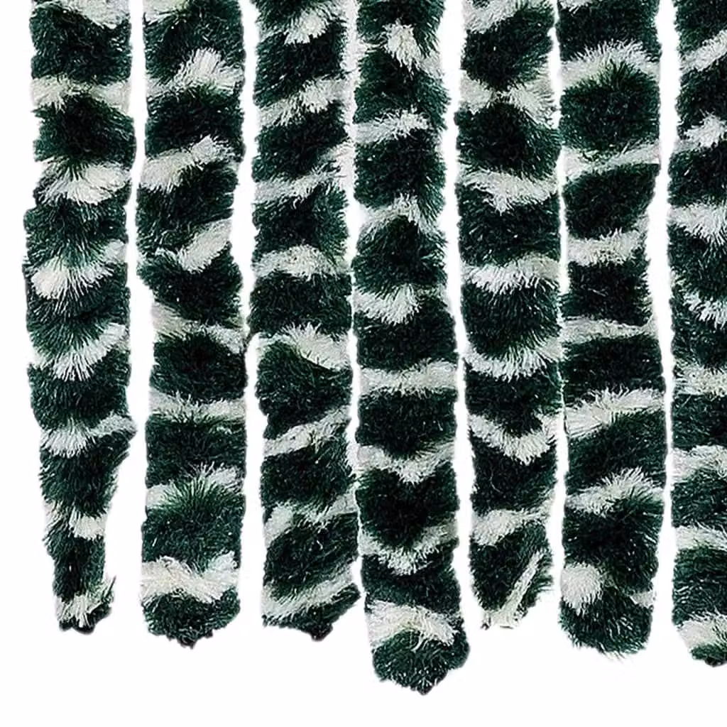 Berkfield Home Chenille Fly Curtain in Green and White, W: 100 cm, H: 200 cm – 5