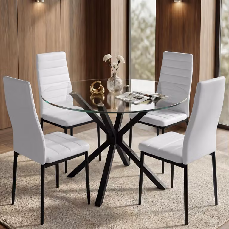 DHS Set of 4 Modern PU Leather Dining Chairs in White