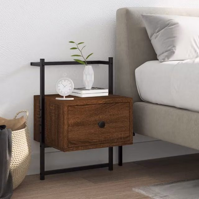 Berkfield Home Wall-mounted Bedside Cabinet in Brown Oak, W: 35 cm, D: 30 cm, H: 51 cm